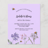 誕生日ワイルドフラワースバイオレットピンク予算の招待 チラシ (正面)
