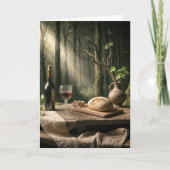 誕生日ワインとパンを森のテーブルに カード (正面)