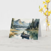 誕生日ワンダリーソン魚釣りレイクインボート カード (黄色い花)