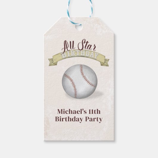 誕生日ヴィンテージお洒落ベースボールオールスターパーティー ギフトタグ (正面)