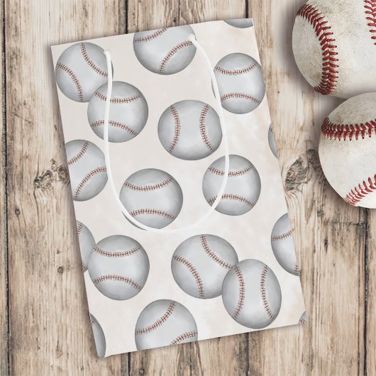 誕生日ヴィンテージお洒落ベースボールオールスターパーティー ミディアムペーパーバッグ