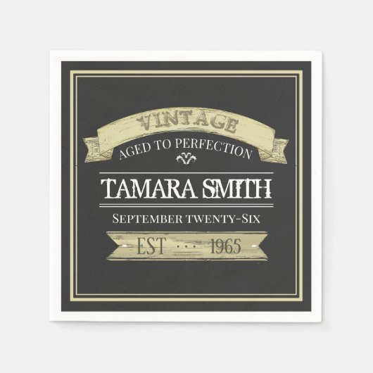誕生日ヴィンテージの完成度モダン スタンダードカクテルナプキン (正面)