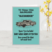 誕生日ヴィンテージカーがマイブルーを作おもしろいる カード (黄色い花)