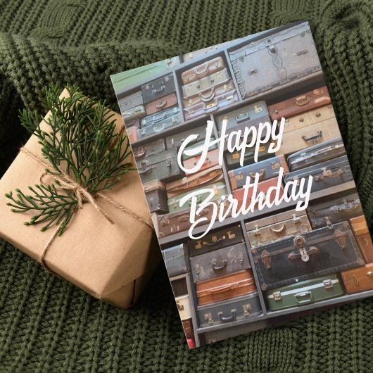 誕生日ヴィンテージスーツケース旅行レトロクール写真 カード