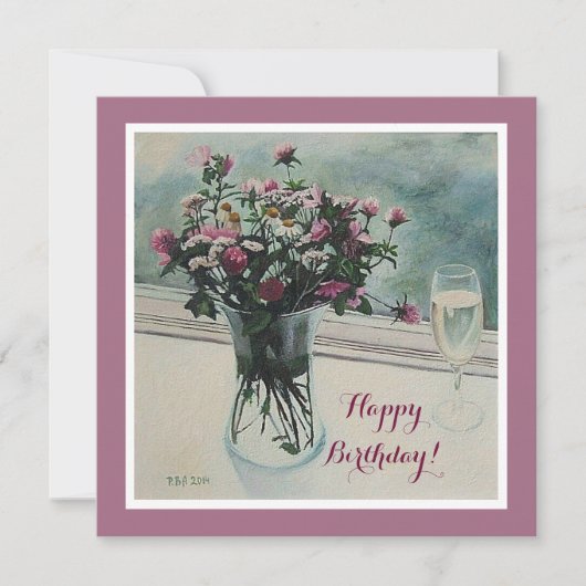 誕生日ヴィンテージピンク花カードbyポラB.アレックス シーズンカード (正面)