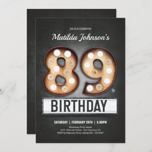 誕生日ヴィンテージブロードウェイマーキーカスタムおもしろい 招待状 (正面/裏面)