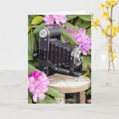 誕生日ヴィンテージベローズカメラ カード (黄色い花)