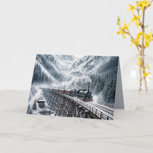 誕生日ヴィンテージ列車オンザマウンテントレッスル カード (黄色い花)