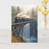 誕生日ヴィンテージ列車オンザマウンテントレッスル カード (黄色い花)