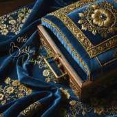 誕生日ヴィンテージ金ゴールドスチールブルージュエルボックス 招待状