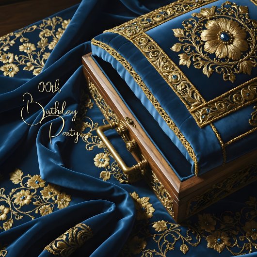 誕生日ヴィンテージ金ゴールドスチールブルージュエルボックス 招待状