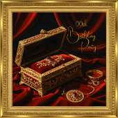 誕生日ヴィンテージ金ゴールドフレーム赤い宝石ボックス 招待状