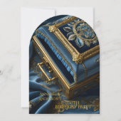 誕生日ヴィンテージ金ゴールドブルージュエルボックス 招待状 (正面)