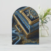 誕生日ヴィンテージ金ゴールドブルージュエルボックス 招待状 (スタンド正面)