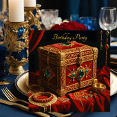 誕生日ヴィンテージ金ゴールドレッドブルージュエルボックス 招待状