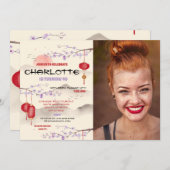 誕生日中国のパーティーレストラン写真を撮遠くにる 招待状 (正面/裏面)