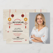 誕生日中国のパーティーレストランTake Asian遠くに 招待状 (正面/裏面)