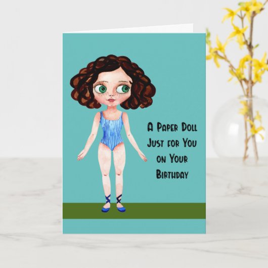 誕生日人形付き子供用紙カード カード (黄色い花)