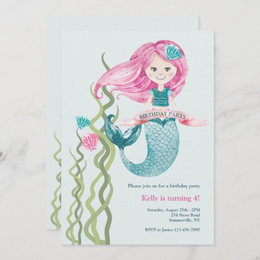 誕生日人魚招待状 招待状 (正面/裏面)