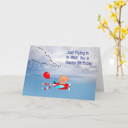 誕生日付き子供用飛行機カー飛んでいるド カード (黄色い花)