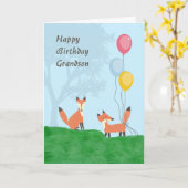 誕生日付き孫のキツネカード カード (黄色い花)