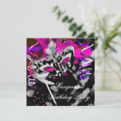 誕生日仮装パーティーブラックシルバーピンク 招待状 (スタンド正面)