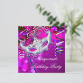 誕生日仮装パーティーマスクシルバーピンク 招待状 (スタンド正面)