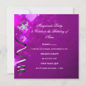 誕生日仮装パーティーマスクシルバーピンク 招待状 (裏面)