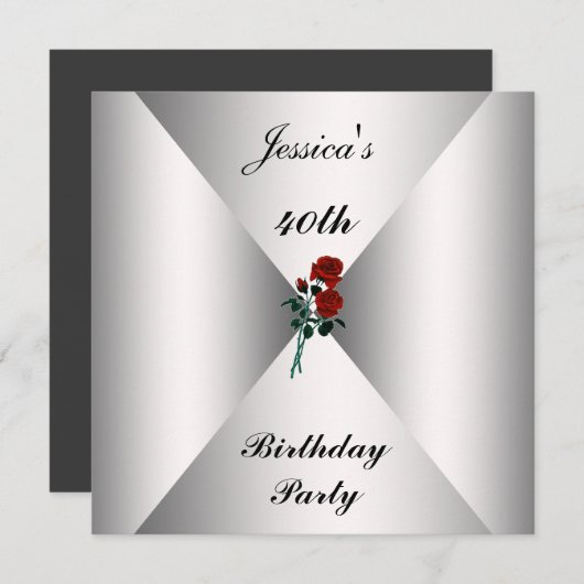 誕生日任意の大事な行事招待状ホワイトレッドローズ 招待状 (正面/裏面)