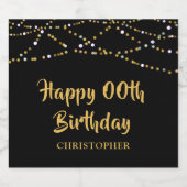 誕生日任意の年の黒い金ゴールド文字列ライト名 ビールラベル (シングルラベル)