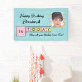 誕生日任意の年齢の追加フォト名ターコイズパーティー 横断幕 (インサイチュ)