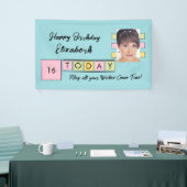 誕生日任意の年齢の追加フォト名ターコイズパーティー 横断幕 (トレードショー)