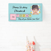誕生日任意の年齢の追加フォト名ターコイズパーティー 横断幕 (インサイチュ)