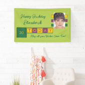 誕生日任意の年齢を追加する写真名グリーンパーティー 横断幕 (インサイチュ)