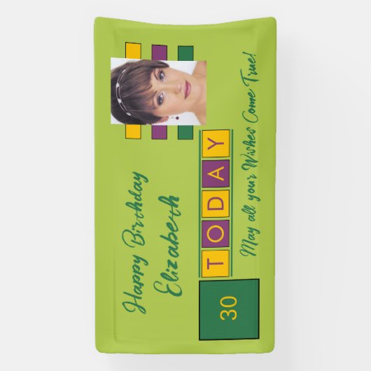 誕生日任意の年齢を追加する写真名グリーンパーティー 横断幕 (縦)