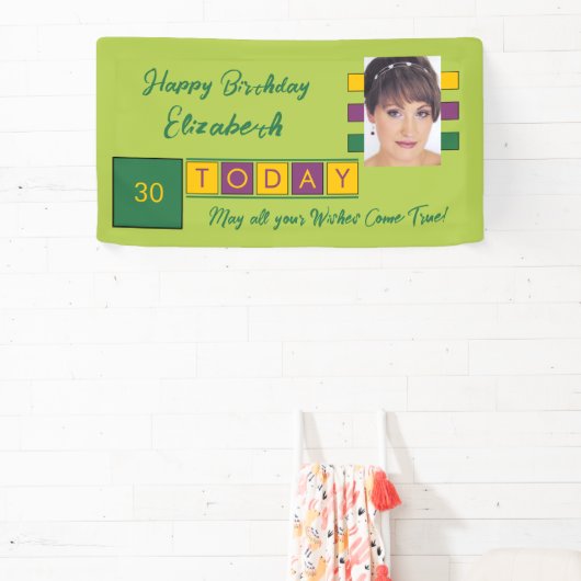 誕生日任意の年齢を追加する写真名グリーンパーティー 横断幕 (インサイチュ)