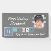 誕生日任意の年齢を追加する写真名グレーピンク 横断幕 (横)