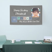 誕生日任意の年齢を追加する写真名グレーピンク 横断幕 (トレードショー)