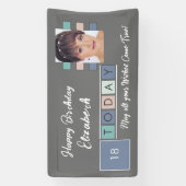 誕生日任意の年齢を追加する写真名グレーピンク 横断幕 (縦)