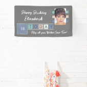 誕生日任意の年齢を追加する写真名グレーピンク 横断幕 (インサイチュ)