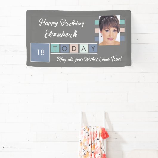 誕生日任意の年齢を追加する写真名グレーピンク 横断幕 (インサイチュ)