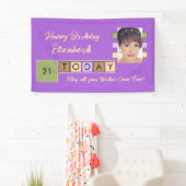 誕生日任意の年齢を追加する写真名パープルパーティー 横断幕 (インサイチュ)