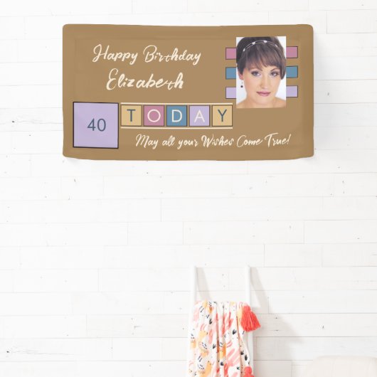 誕生日任意の年齢を追加する写真名ブラウンパーティーバナー 横断幕 (インサイチュ)