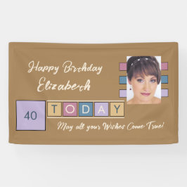 誕生日任意の年齢を追加する写真名ブラウンパーティーバナー 横断幕