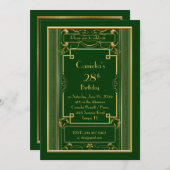 誕生日会の招待女性、ギャツビー素晴らし、グリーン 招待状 (正面/裏面)