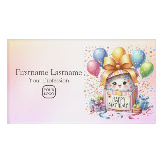 誕生日会カラフル風船ギフトピンクかわいい 名札 (正面)