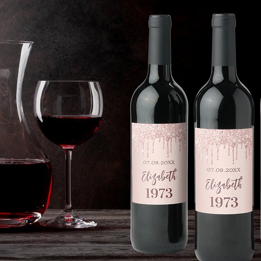 誕生日会生まれ年バラ金ゴールドグリッター ワインラベル