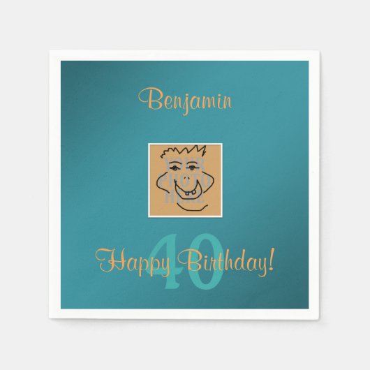 誕生日個人写真およびカスタム文字ティール（緑がかった色） スタンダードカクテルナプキン (正面)
