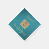 誕生日個人写真およびカスタム文字ティール（緑がかった色） スタンダードカクテルナプキン (角)