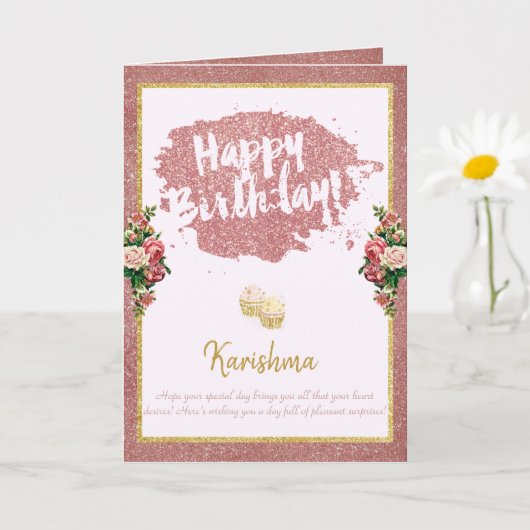 誕生日個人名変更バラ金ゴールドカード カード (小さな植物)